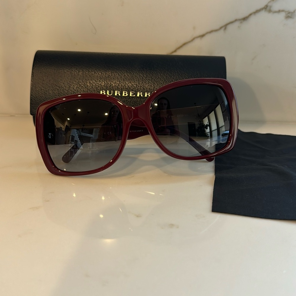 Burberry sunglasses with cloth and case. Case is damaged.